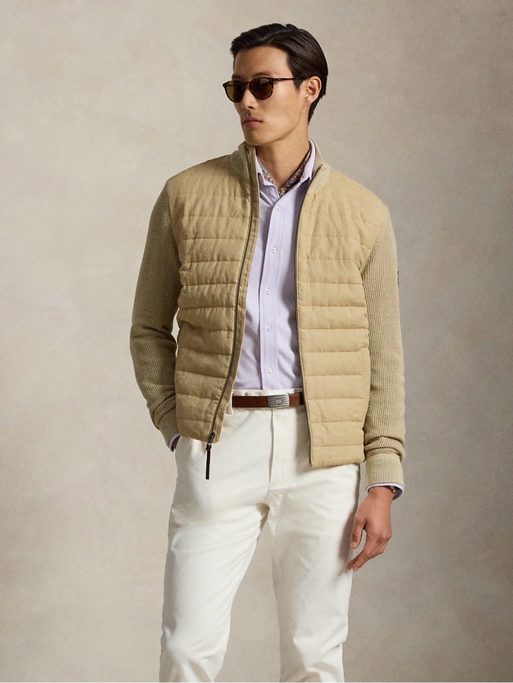 Polo by Ralph Lauren Quilted Knit-Sleeve Jacket in Tan